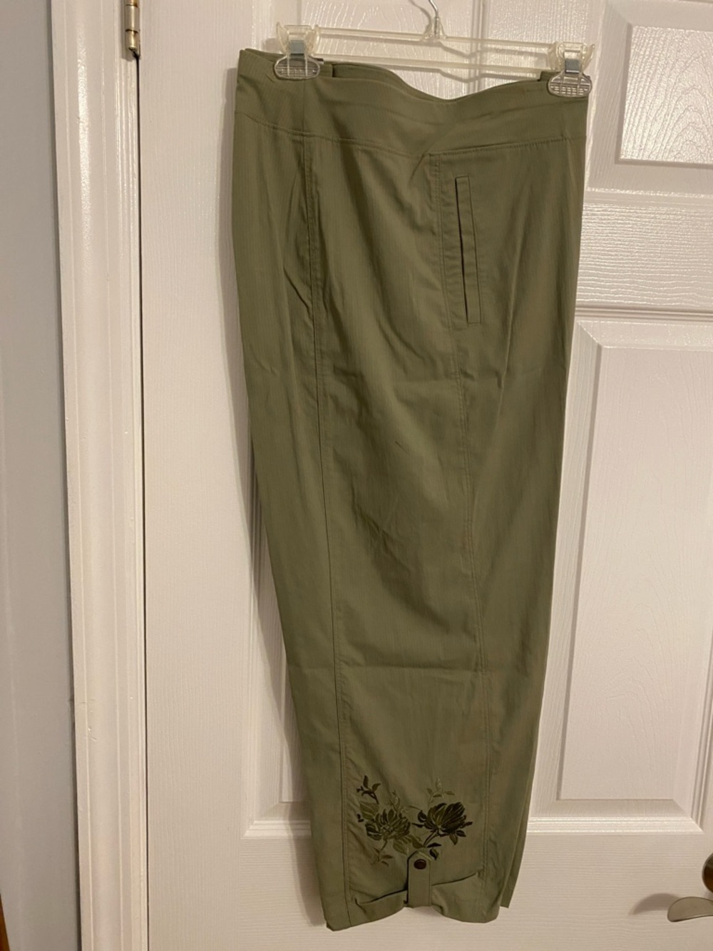 Olive Green Embroidered Capris